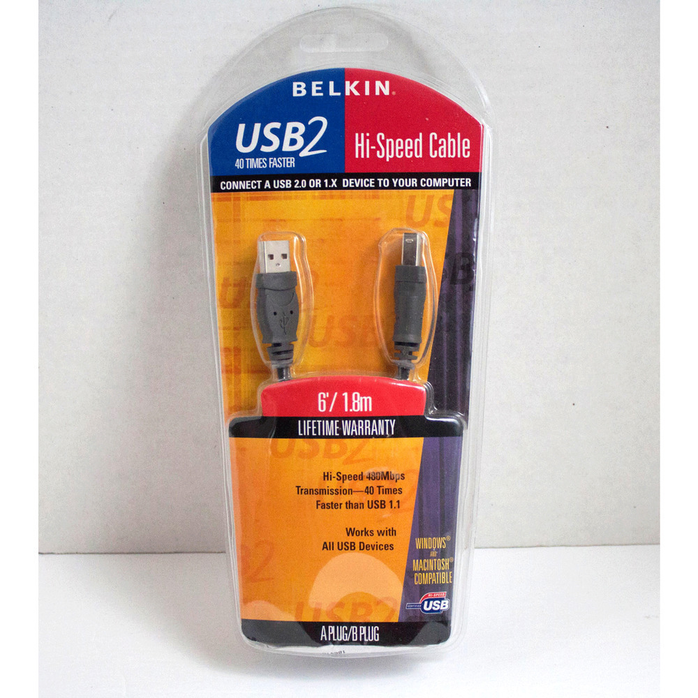 Belkin Hi-Speed USB‎ 2.0 Cable 6/ 1.8m F3U133-06 Windows and Mac